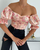 Solid Color Pink Short Sleeve Print Shirt Top