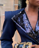 Long Sleeve Wide Shoulder Fashion Sequin Jacket