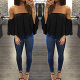 Sexy Off Shoulder Camisas Mujer Half Sleeve Ladies Tops
