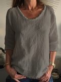 Round Neck Solid Color Long Sleeve Loose T-Shirt