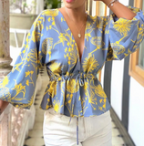 V-Neck Sexy Long Sleeve Print Top