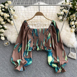 Puff Sleeve One-Shoulder Long-Sleeved Shirt Top