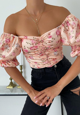 Solid Color Pink Short Sleeve Print Shirt Top