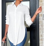 Temperament Solid Color Long Sleeved Split Shirt