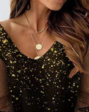 V-Neck Casual Loose Print Long-Sleeved T-Shirt