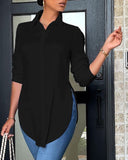 Temperament Solid Color Long Sleeved Split Shirt