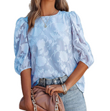 Fashion Chiffon Round Neck Puff Sleeve Shirt