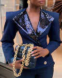 Long Sleeve Wide Shoulder Fashion Sequin Jacket