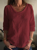 Round Neck Solid Color Long Sleeve Loose T-Shirt