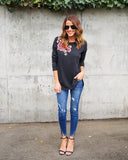 Solid Color Embroidered Long-Sleeved T-Shirt