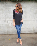 Solid Color Embroidered Long-Sleeved T-Shirt