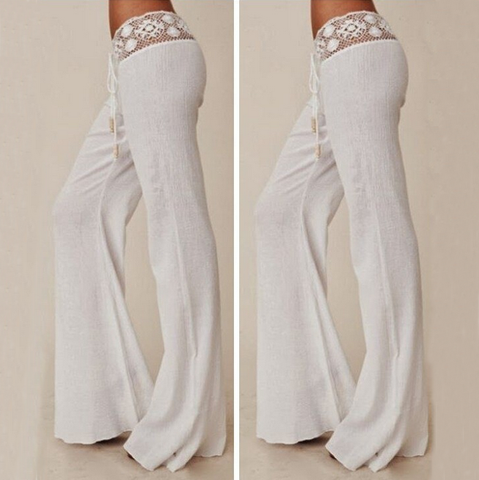 Slim white lace long pants