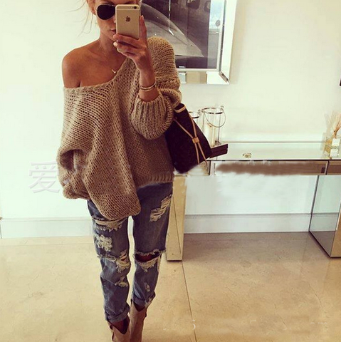 Fashion V-neck long-sleeved knit sweater