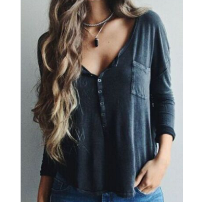 Casual V-neck long-sleeved T-shirt