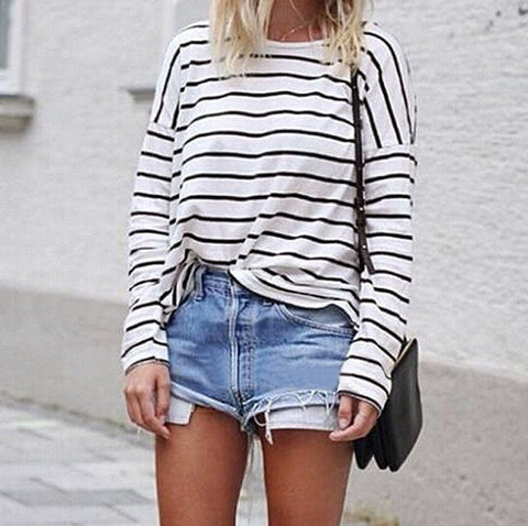 Cute STRIPES ROUND NECK T-SHIRT