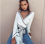 Sexy Deep V-Neck Crisscross Long Sleeve Shirt