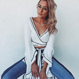 Sexy Deep V-Neck Crisscross Long Sleeve Shirt