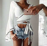 Sexy Deep V-Neck Crisscross Long Sleeve Shirt