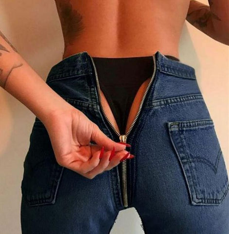 Fashion Trending Hip Zipper High Waist Denim Jeans