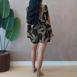 Women'S Long Sleeved Printed Black Jumpsuit