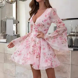 Fashion Flower Deep V-Neck Dress