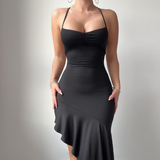 Temperament Hanging Neck Backless Slim High Waisted Dress