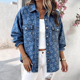 Women'S Retro Heart-Shaped Jacquard Casual Denim Jacket