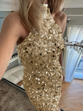 Elegant Temperament Hanging Neck Sequin Dress
