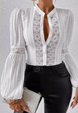 Long Sleeved Women'S White Lace Shirt