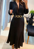 Elegant Black Long Sleeved Deep V-Neck Dress