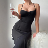 Temperament Hanging Neck Backless Slim High Waisted Dress