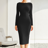 Black Zipper Design Long Sleeved Backless Tight Dress