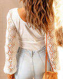 Casual White Lace Long Sleeved Top