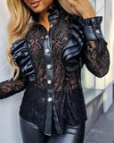 Solid Color Lace Splicing Long Sleeved Shirt
