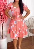 Temperament Floral Print Breasted Patchwork Dress