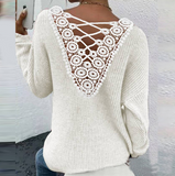 Long Sleeved Temperament V-Neck Splicing Sweater