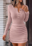 Vintage Lace Spliced Button Long Sleeve Slim Dress