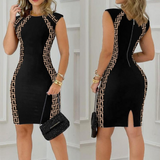 Printed Stitching Solid Color Sleeveless Dress