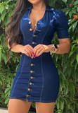 Casual Button Tight Short Sleeve Denim Dress