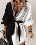 Vintage Black And White Contrasting Long Sleeved Dress