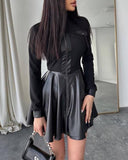 Zipper Pocket Spliced Long Sleeve Dress