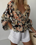 Temperament V-Neck Printed Long Sleeved Shirt