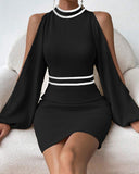 Off Shoulder Tight Fitting Long Sleeve Dress