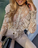 Solid Color Lace Splicing Long Sleeved Shirt