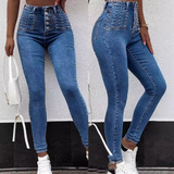 Fashion Bead Button Tight Jeans