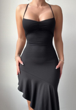 Temperament Hanging Neck Backless Slim High Waisted Dress