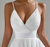 V-Neck Women'S White Sling Sleeveless Dress