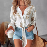 Casual Embroidered Leaf Shirt Top