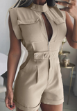 Solid Color Zipper Pocket Design Jumpsuit
