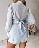 Elegant Blue Two Piece Shorts Set